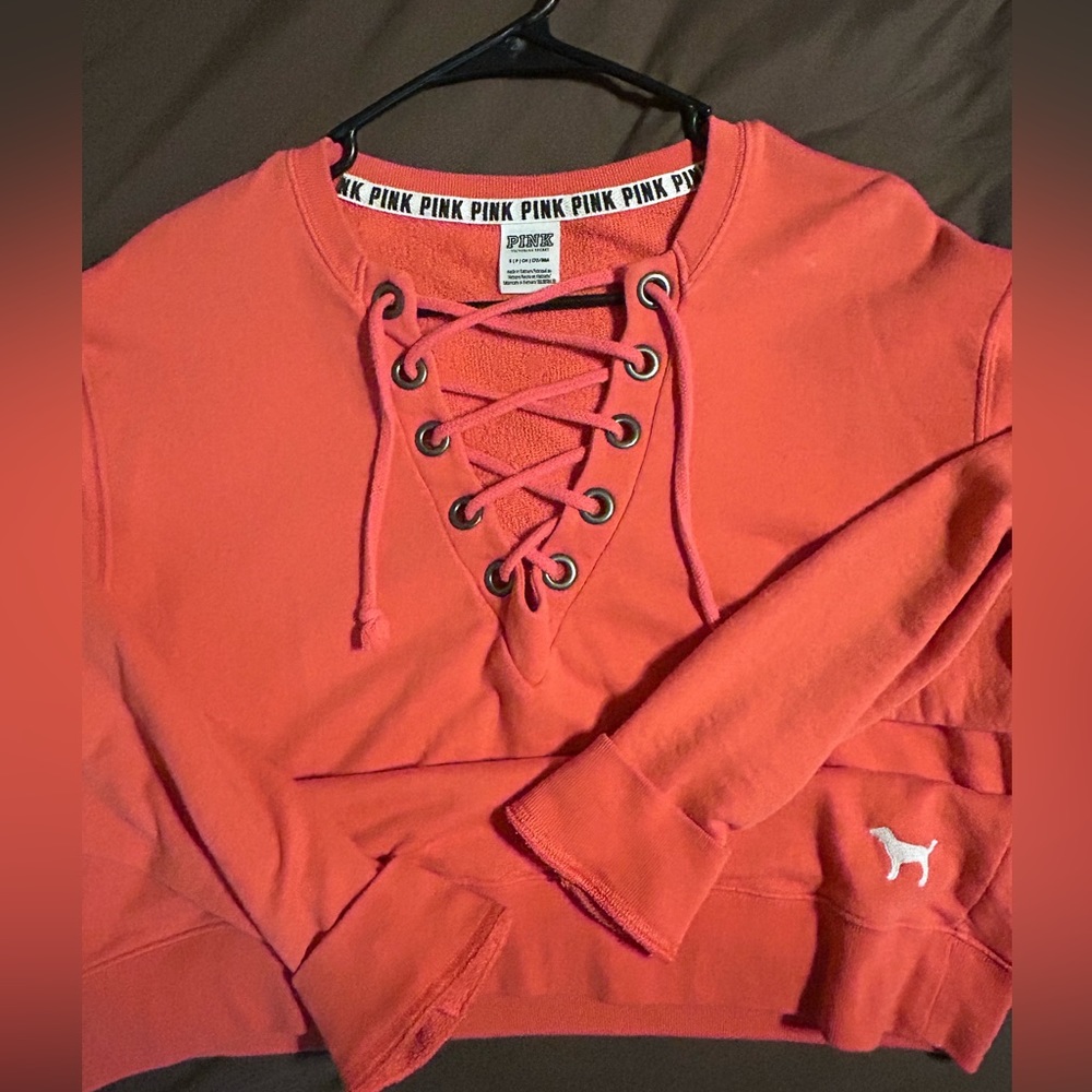 Pink tie up crew neck